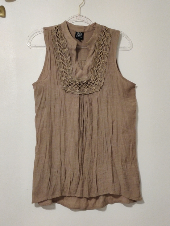 bobeau Tops - bobeau Crochet-Trim Sleeveless Tunic in Taupe
